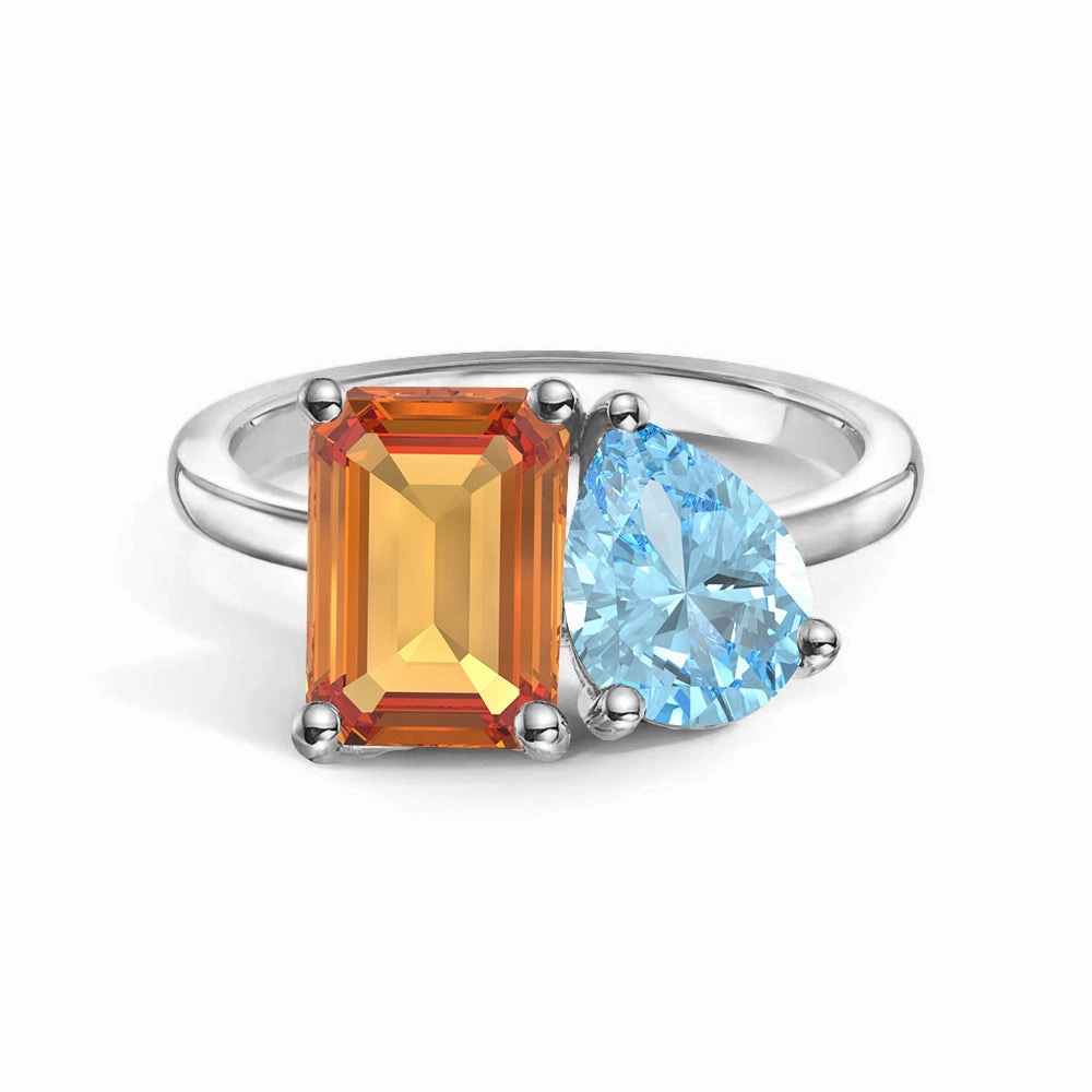 Modern Detail Toi et Moi Personalized Citrine Birthstone Anniversary Ring