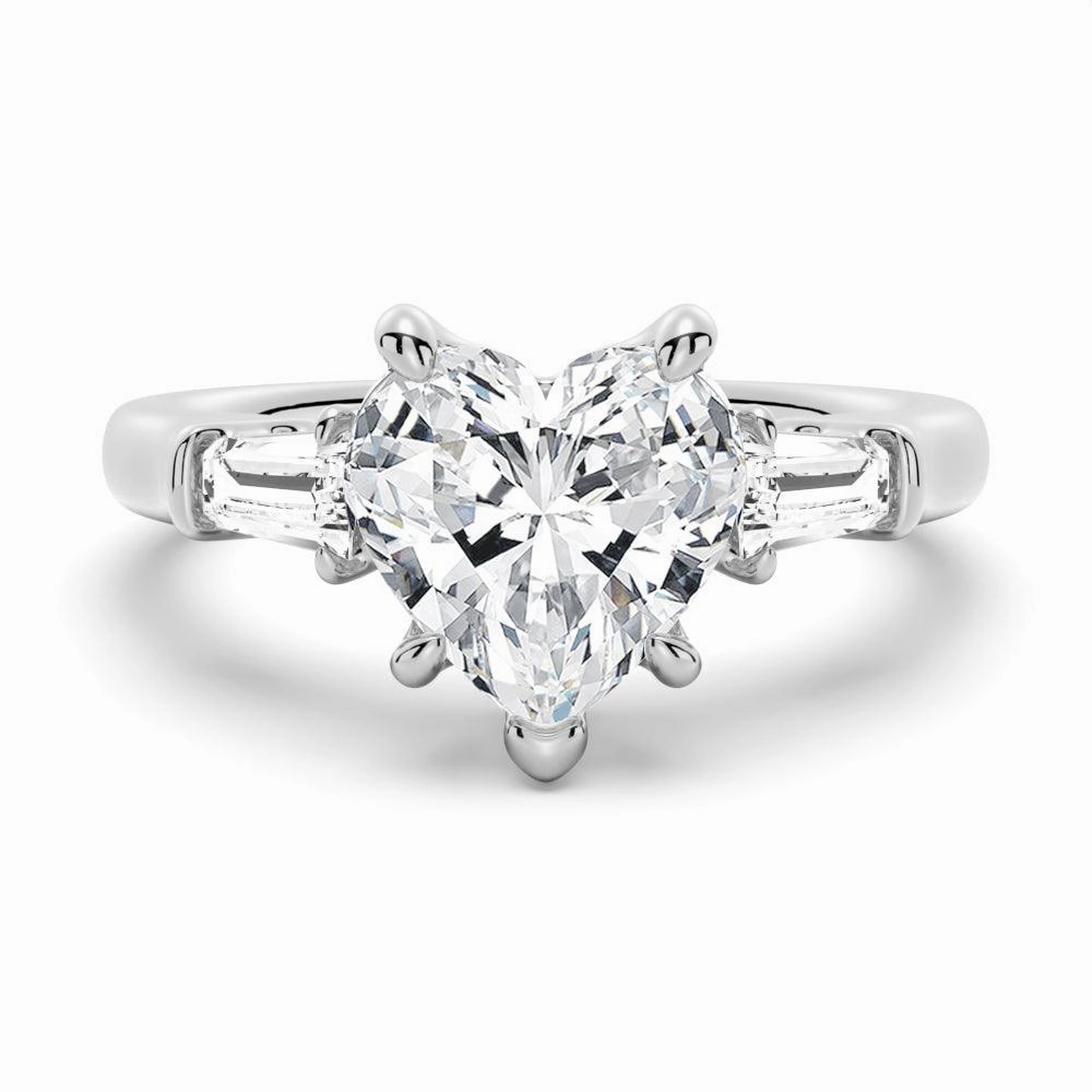 Heart Shaped Moissanite Engagement Ring with Tapered Baguette Side Stones Opulent Craft