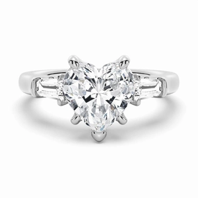 Heart Shaped Moissanite Engagement Ring with Tapered Baguette Side Stones Fashion Style