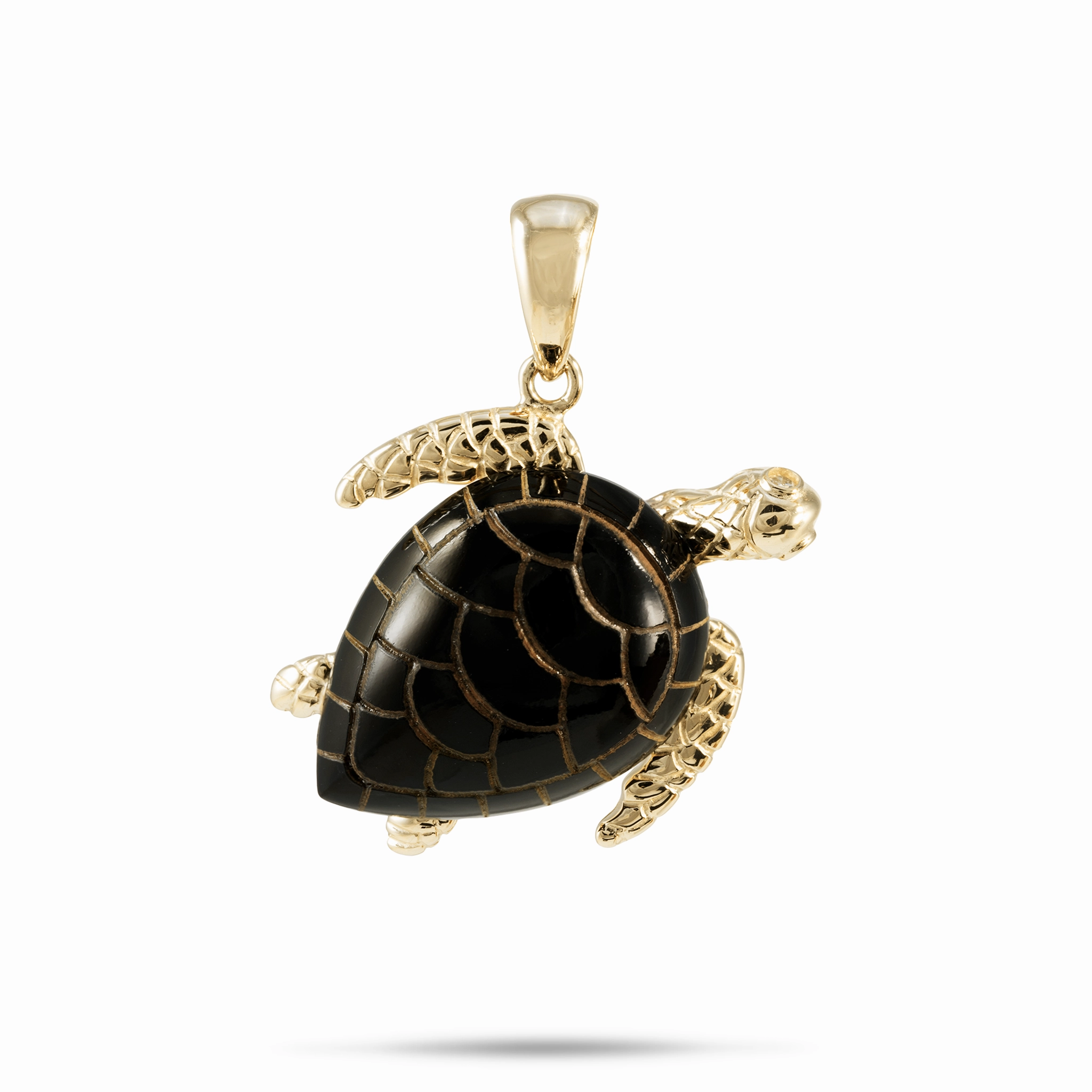 Honu Black Coral Pendant in Gold with Diamonds - 21mm Romantic Touch