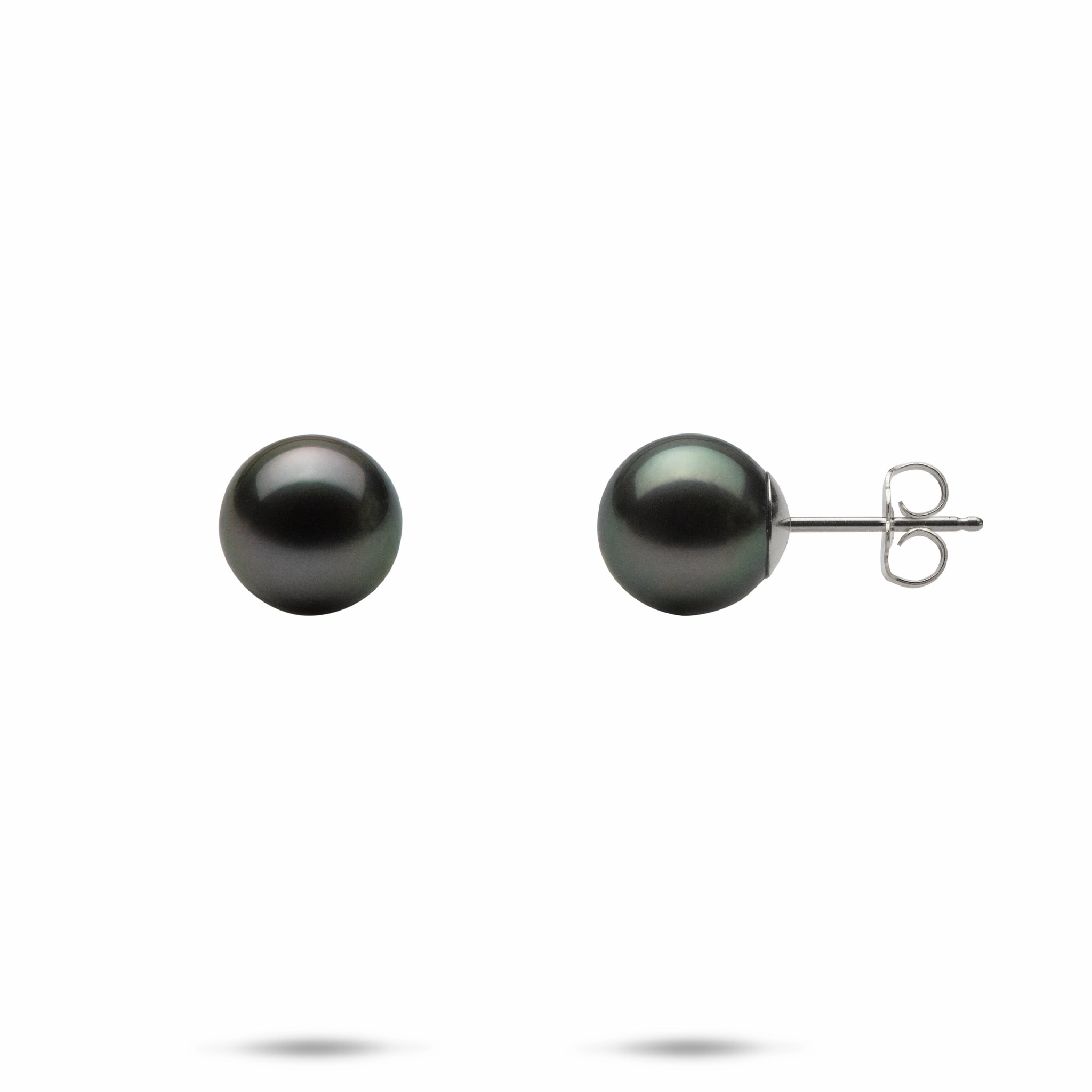 Tahitian Black Pearl Earrings in White Gold - 8-9mm Opulent Glow
