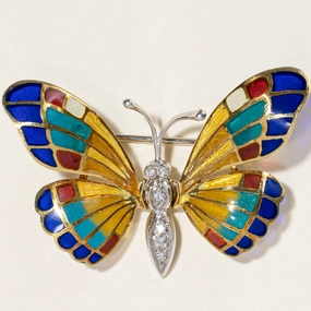 Distinctive Edge Diamond & Enamel Butterfly Brooch | 0.05ctw |