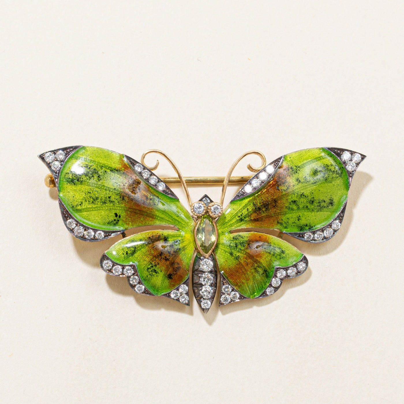 Classic Pieces Daytime Sparkle Diamond & Peridot Butterfly Brooch | 0.63ctw, 0.28ct