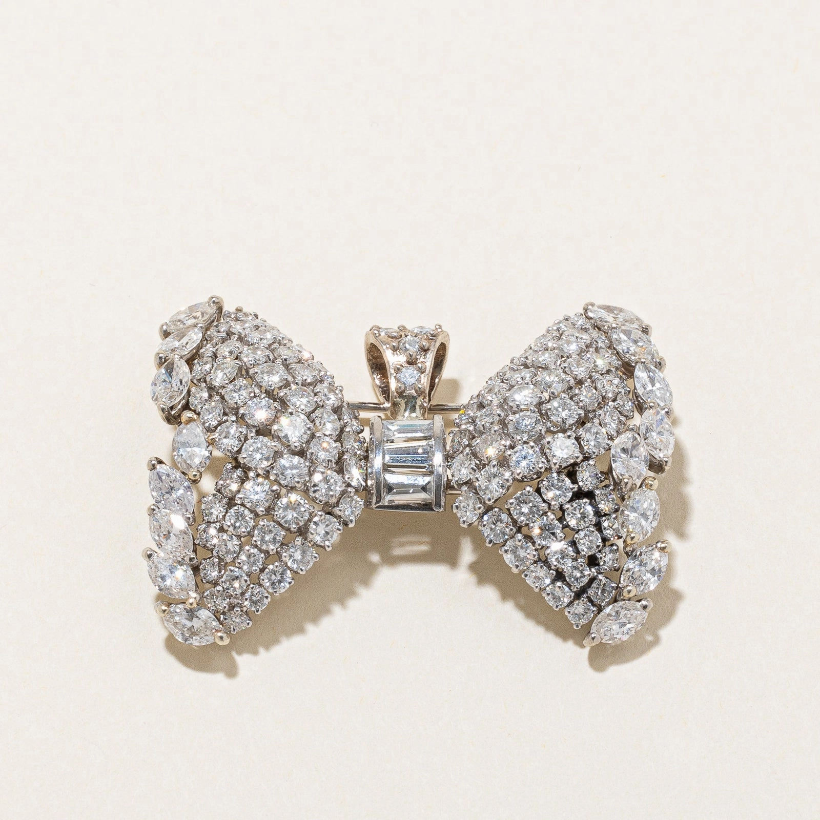 Valentine Token Fresh Style Diamond Bow Convertible Pendant & Brooch | 8.70ctw