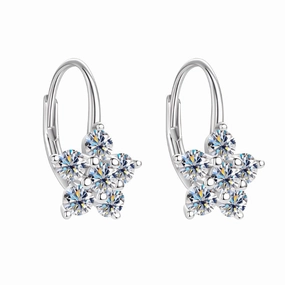 Valentine Gift Diamond Flower Cluster Hoop Earrings | S925 | Moissanite