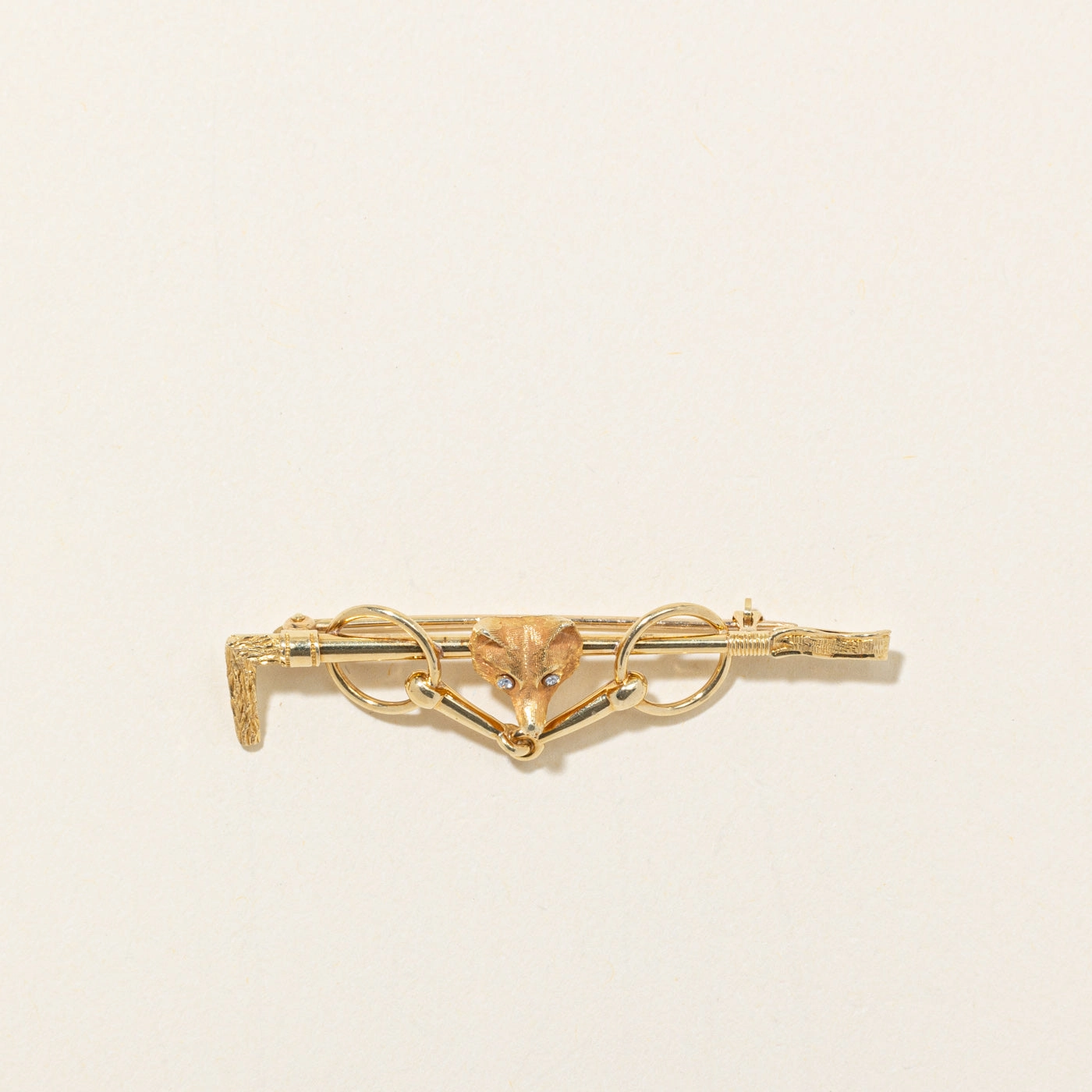 Delicate Pair Daily Look Diamond Textured Horsebit & Fox Brooch | 0.02ctw