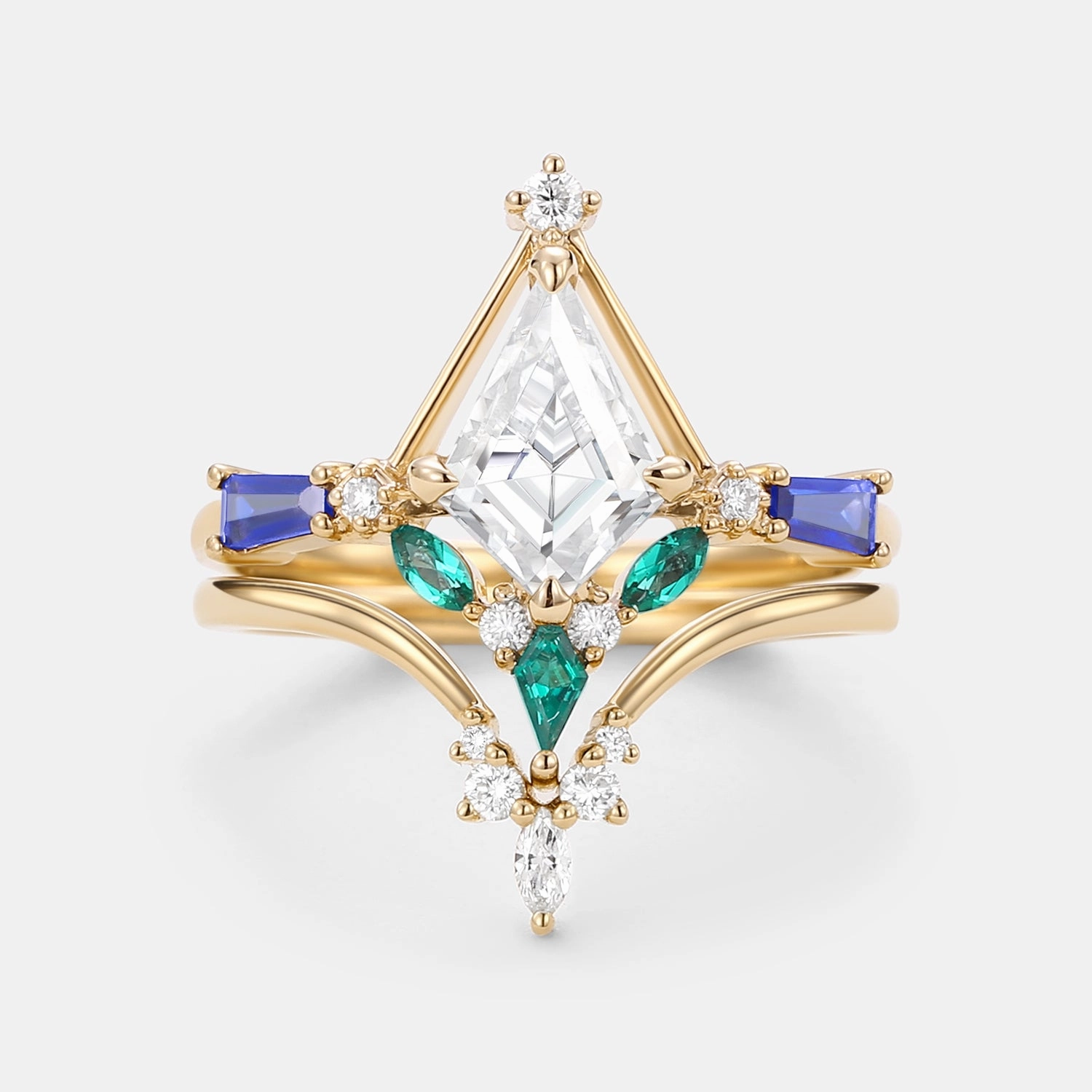 Unique Kite Cut Moissanite Curved Engagement Ring Set 2pcs Evening Accessory Distinctive Detailing