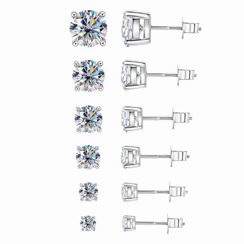 Round Brilliant Stud Earrings | 10K Gold | Moissanite Gloss Finish Dazzling Sparkle