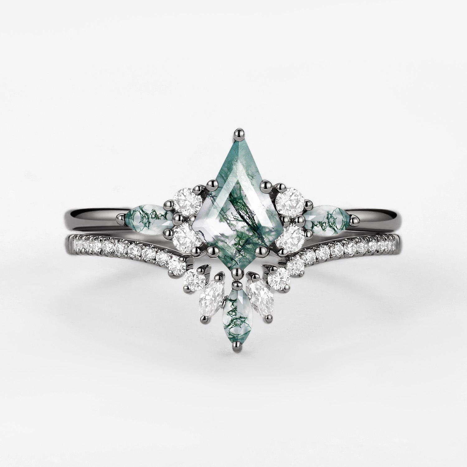 Black Gold Kite Cut Green Moss Agate Bridal Set 2pcs - Rebecca Beauty Touch Exclusive Gifts