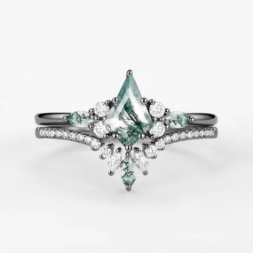 Black Gold Kite Cut Green Moss Agate Bridal Set 2pcs - Rebecca Beauty Touch Exclusive Gifts