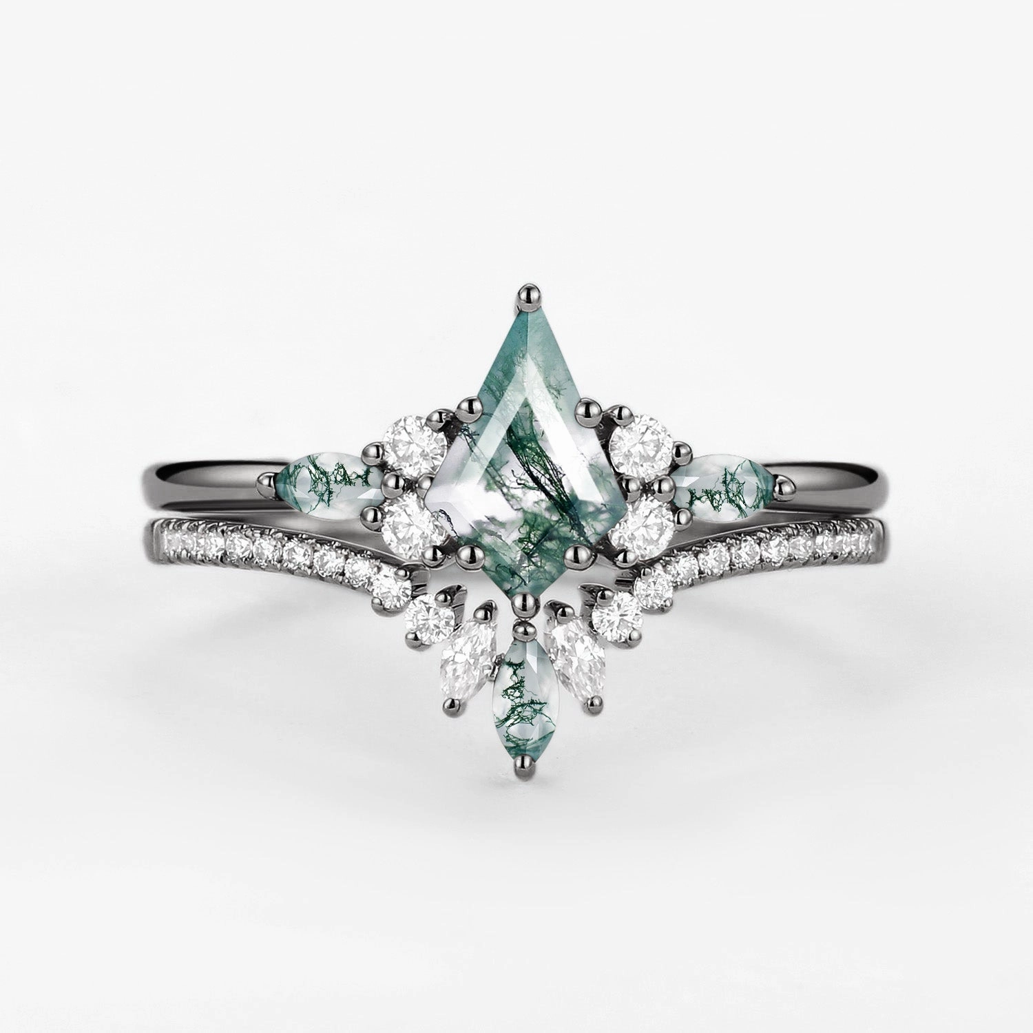 Black Gold Kite Cut Green Moss Agate Bridal Set 2pcs - Rebecca Corporate Gift HighEnd Mark