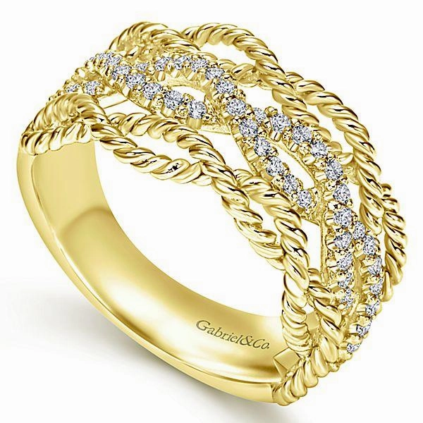 Luxury Accessory Petite Present Entwined Pave Diamond Ring 14K Yellow Gold