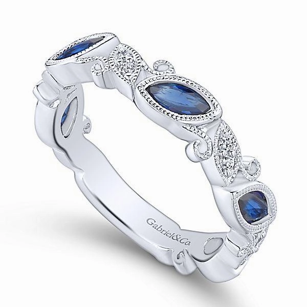 Marquise Shaped Diamond And Sapphire Ring .73 Cttw 14K Gold Daily Favorite