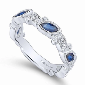 Luxury Statement Excellent Object Marquise Shaped Diamond And Sapphire Ring .73 Cttw 14K Gold