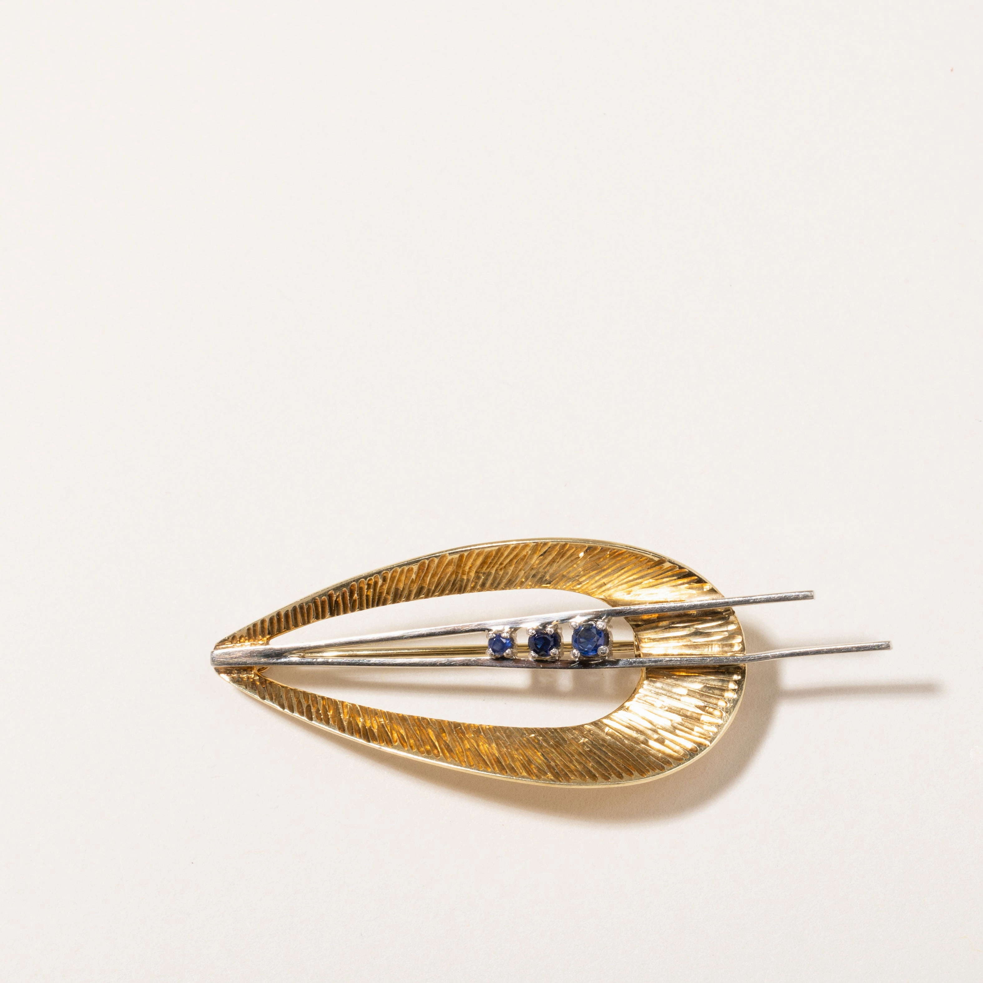Gloss Touch 14K Two Tone Gold Blue Sapphire Abstract Brooch | 0.12ctw