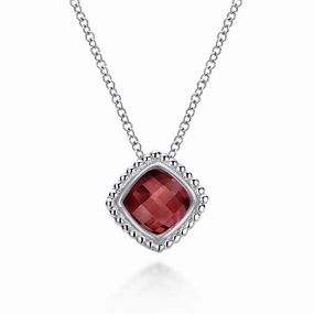 925 Sterling Silver Bujukan Garnet Pendant Necklace Timeless Line Lustrous Sparkle