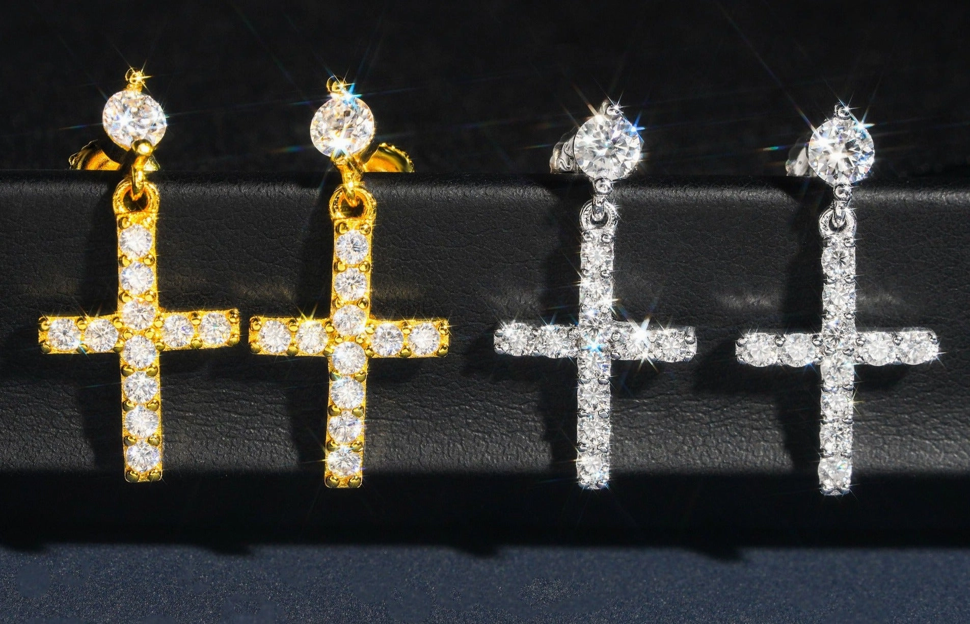 Polished Design Cross Pendant Dangling Earrings | S925 | Moissanite