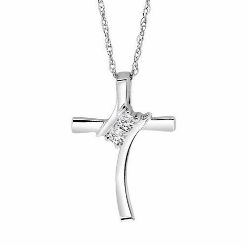 Sophisticated Charm Sterling Silver Twogether Two-Stone Diamond Cross Necklace