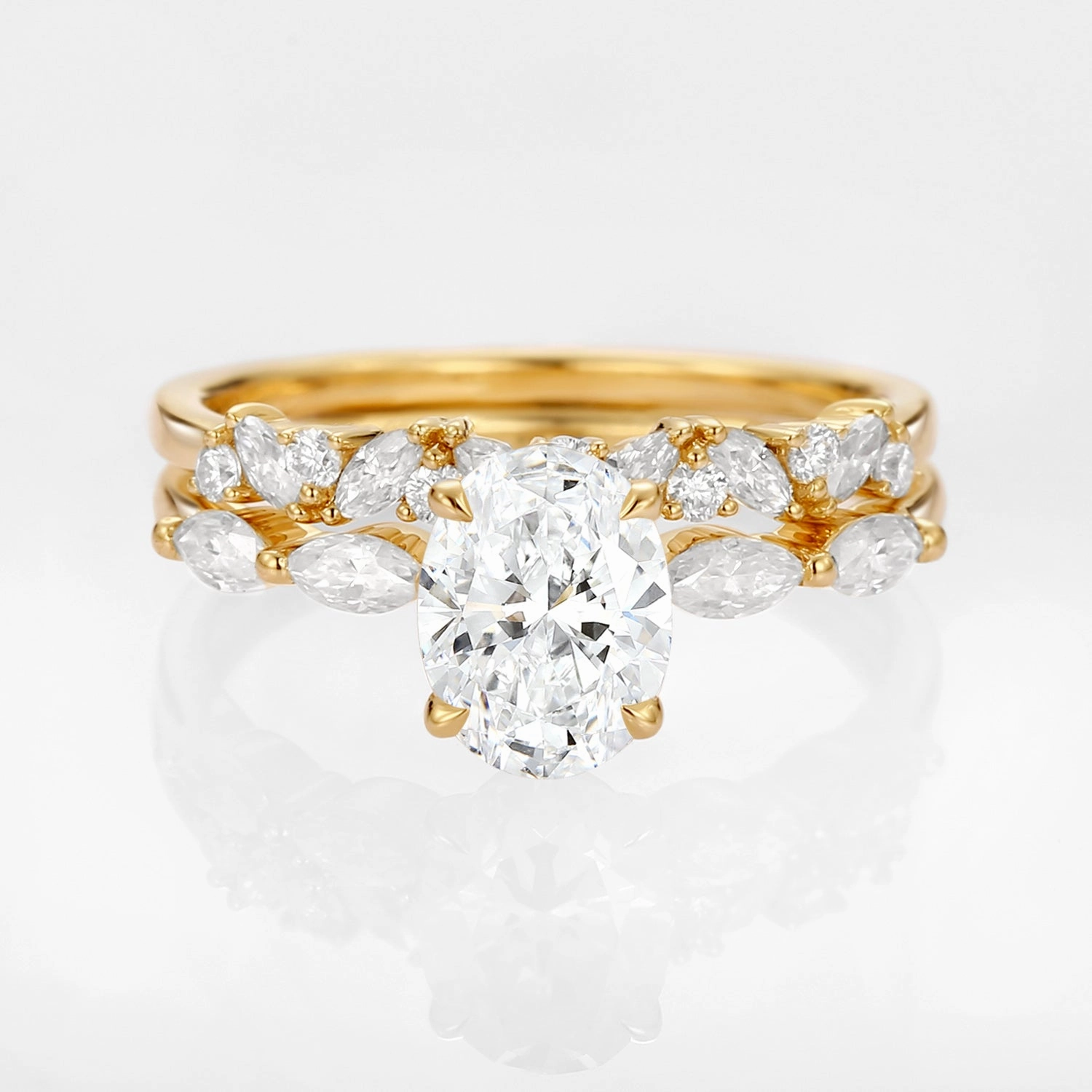 Fashion Must Seasonal Favorite Oval Moissanite Cluster Marquise Ring Set 2pcs - Isabella