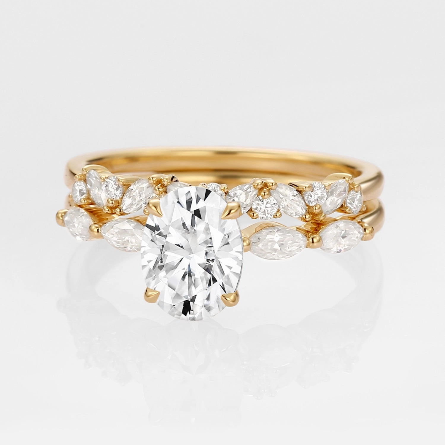 Night Spark Brunch Outfit Oval Moissanite Cluster Marquise Ring Set 2pcs - Isabella