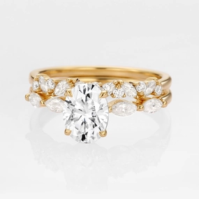 Night Spark Brunch Outfit Oval Moissanite Cluster Marquise Ring Set 2pcs - Isabella