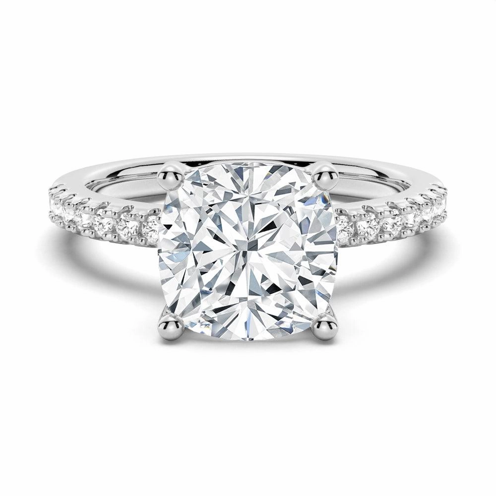 Gleaming Sparkle French Pav?? Cushion Cut Moissanite Engagement Ring