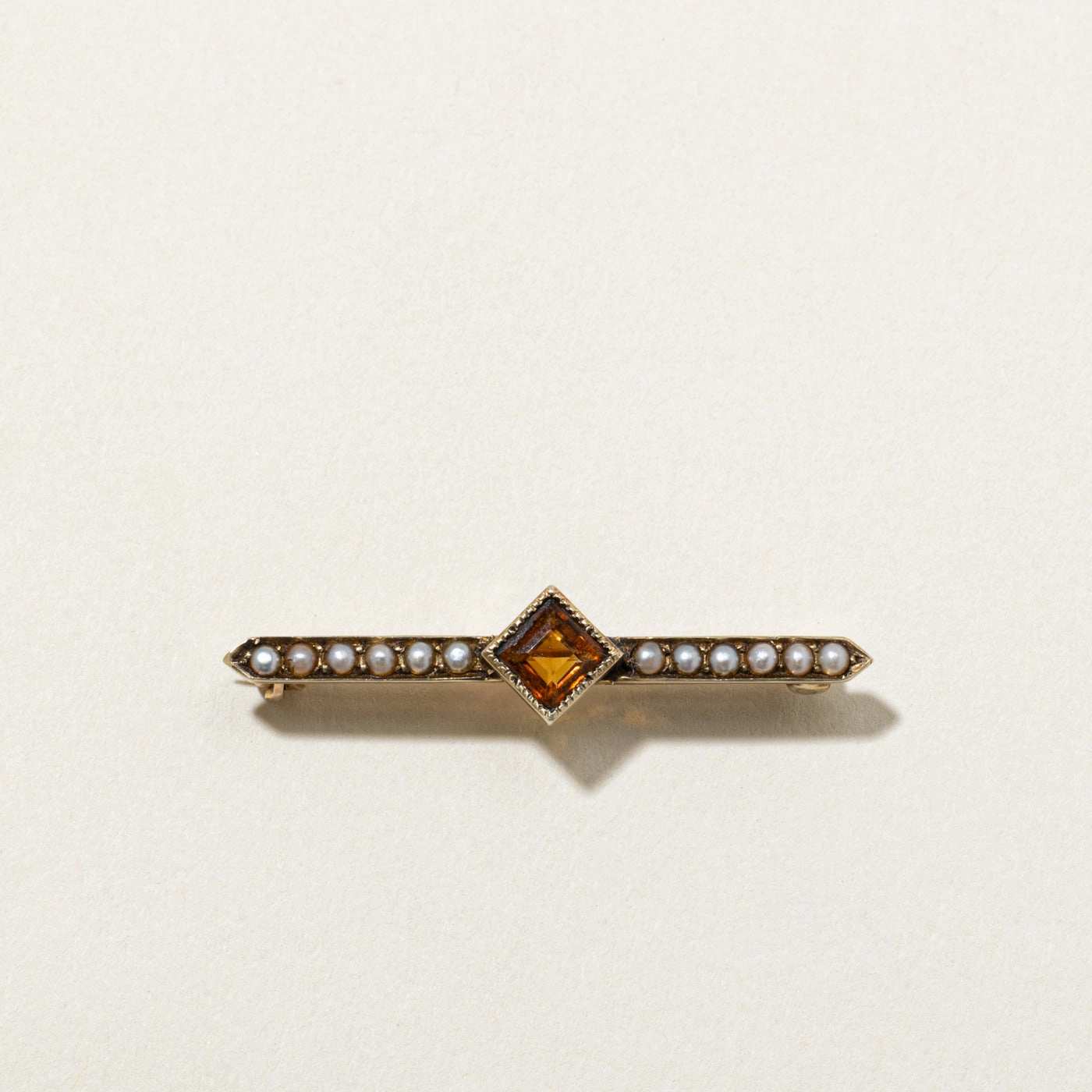Lustrous Detail 'Ryrie' Victorian Era Canadian Citrine & Pearl Pin | 0.50ctw