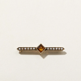 Lustrous Detail 'Ryrie' Victorian Era Canadian Citrine & Pearl Pin | 0.50ctw