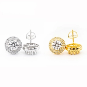 Evening Ready Double Diamond Halo Layered Round Earrings | S925 | Moissanite