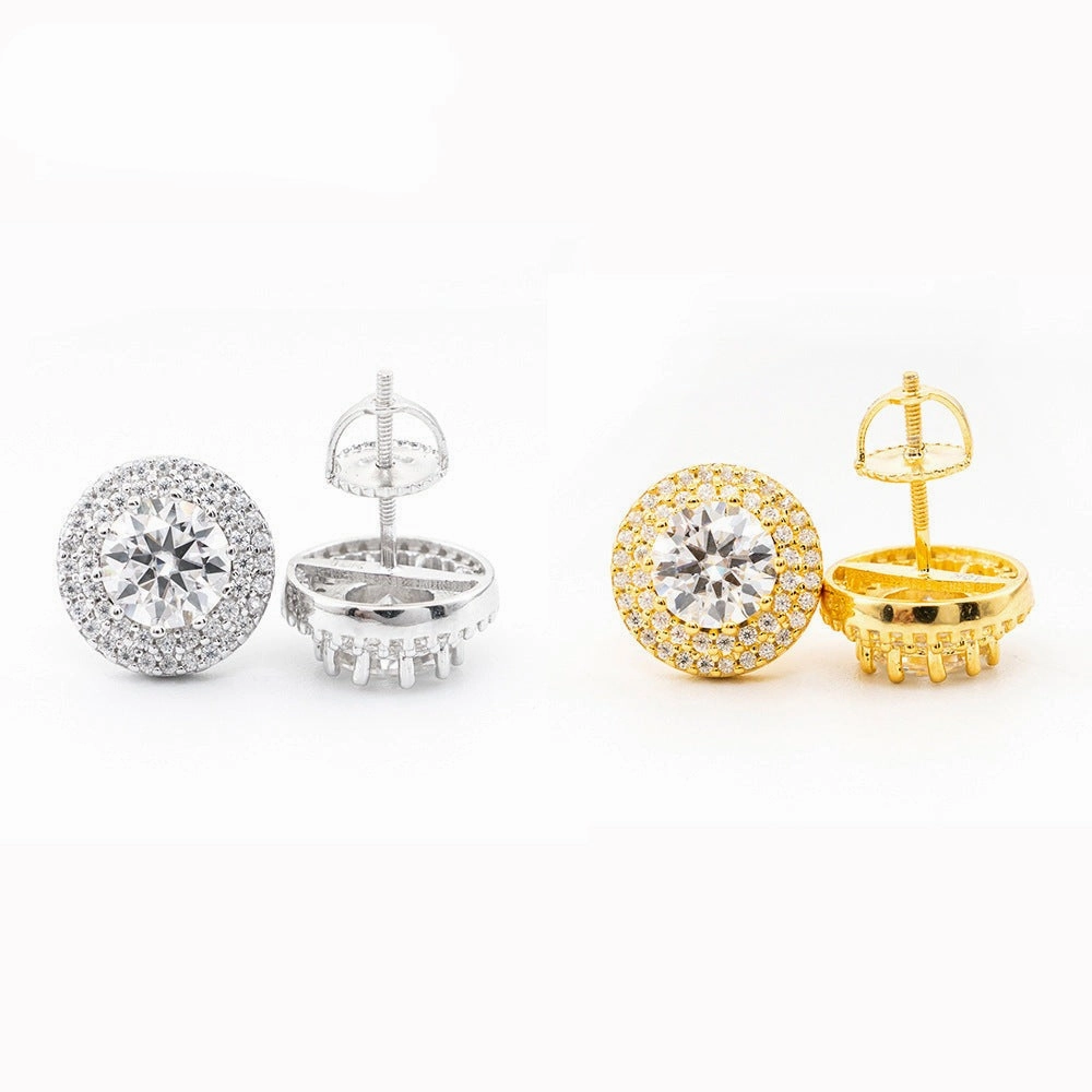 Evening Ready Double Diamond Halo Layered Round Earrings | S925 | Moissanite