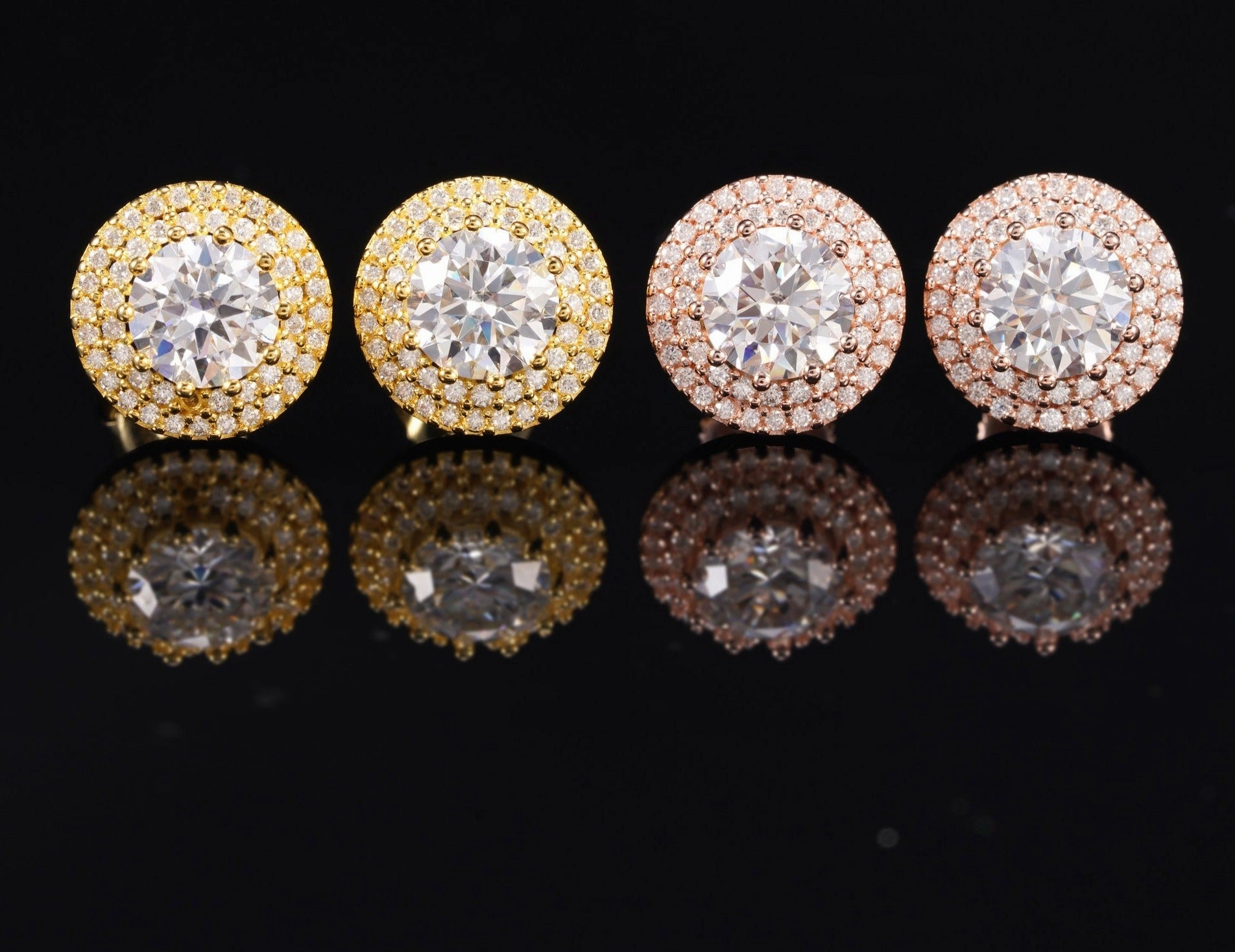 Minimalist Design Casual Wear Double Diamond Halo Layered Round Earrings | S925 | Moissanite