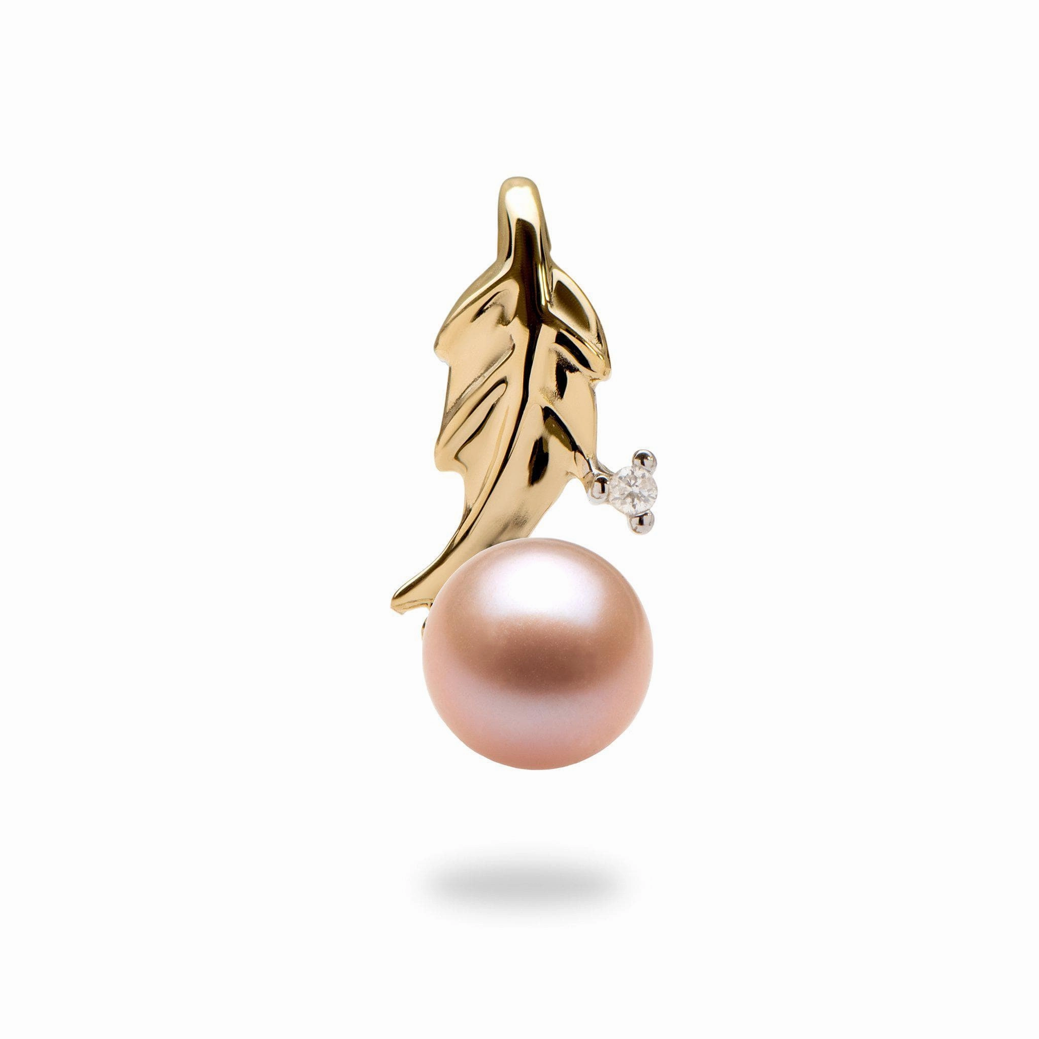 Pick A Pearl Maile Leaf Pendant in Gold with Diamond Seasonal accessory Gleaming Accent