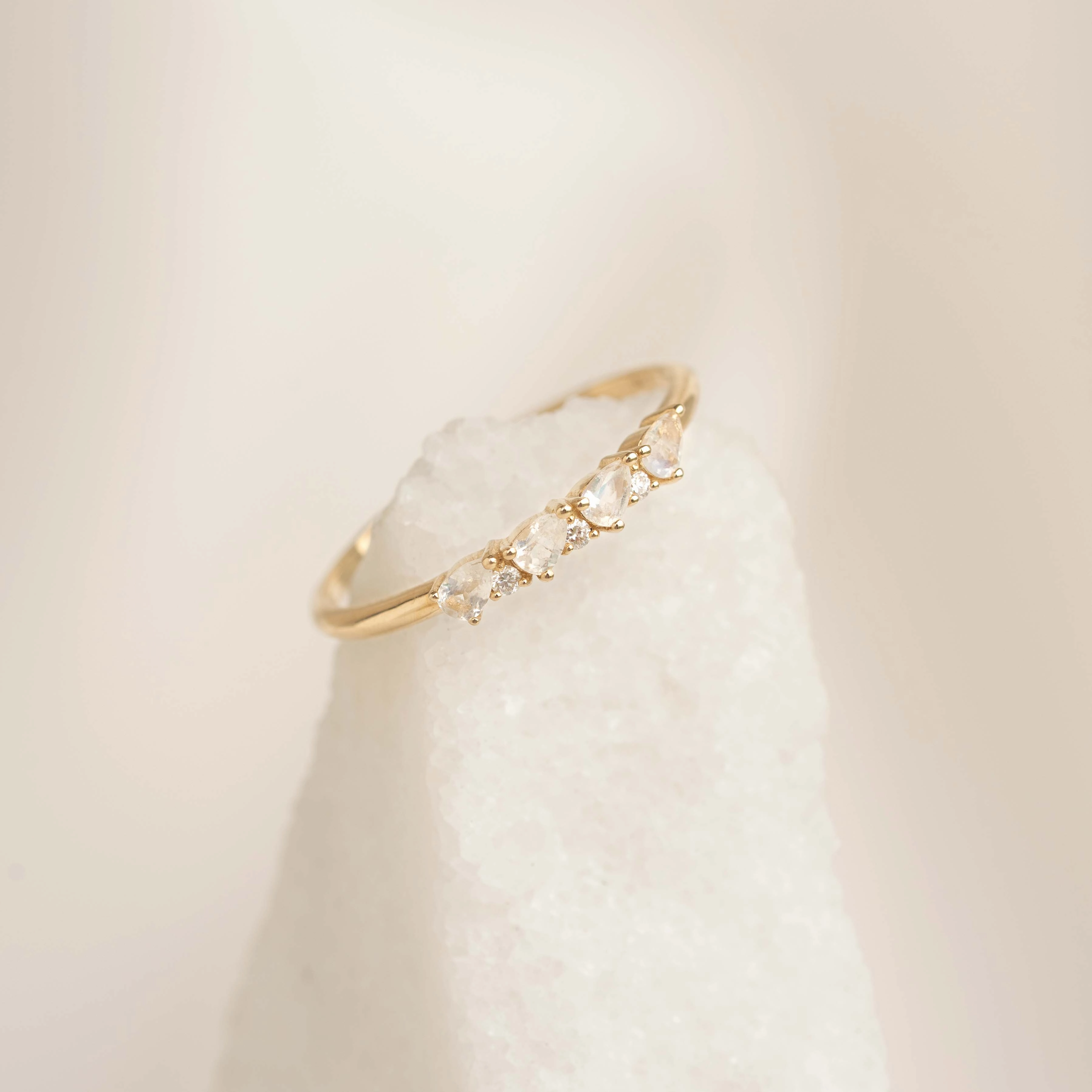June Birthstone Pear Ring 14k Gold - Moonstone and Diamond Modern Form Timeless Jewelry Look