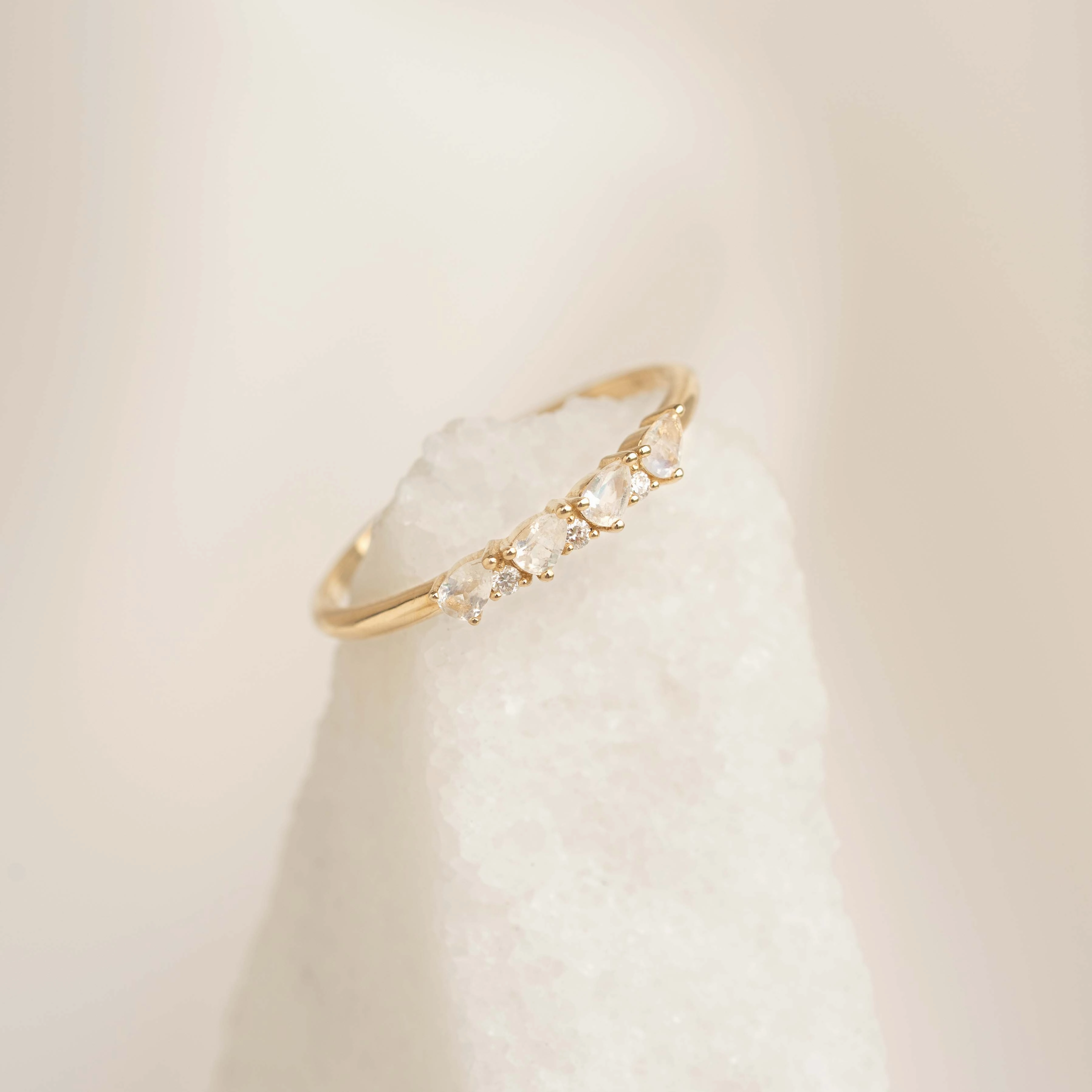 June Birthstone Pear Ring 14k Gold - Moonstone and Diamond Timeless Beauty