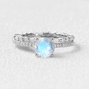 Round Cut 4 Prongs Moonstone Engagement Ring Set 2pcs Bridesmaid Gift Daily Look