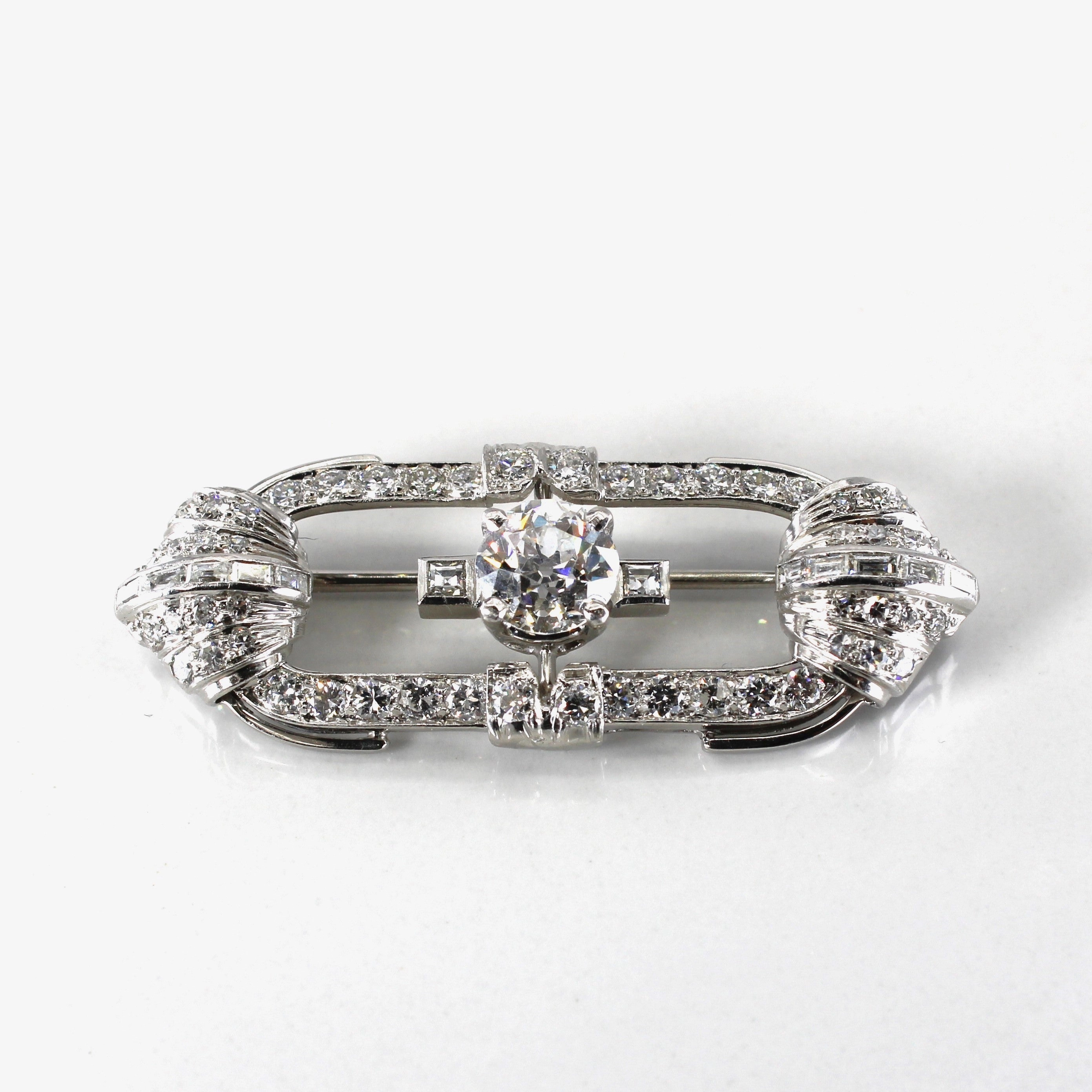 Lush Accent Statement Feature Art Deco Inspired White Gold Diamond Brooch | 2.39ctw SI1/SI2 H/I |