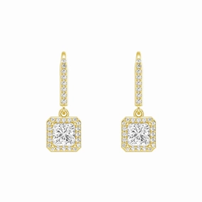 Modern Touch Framed Solitaire Princess Cut Moissanite Drop Earrings