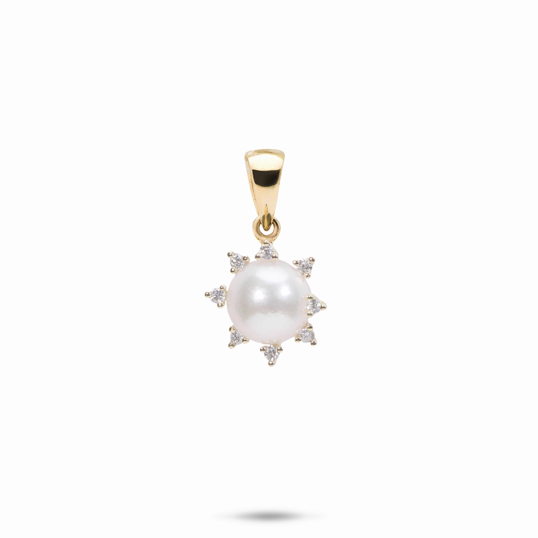 Shine Piece Protea Akoya White Pearl Pendant in Gold with Diamonds - 8mm