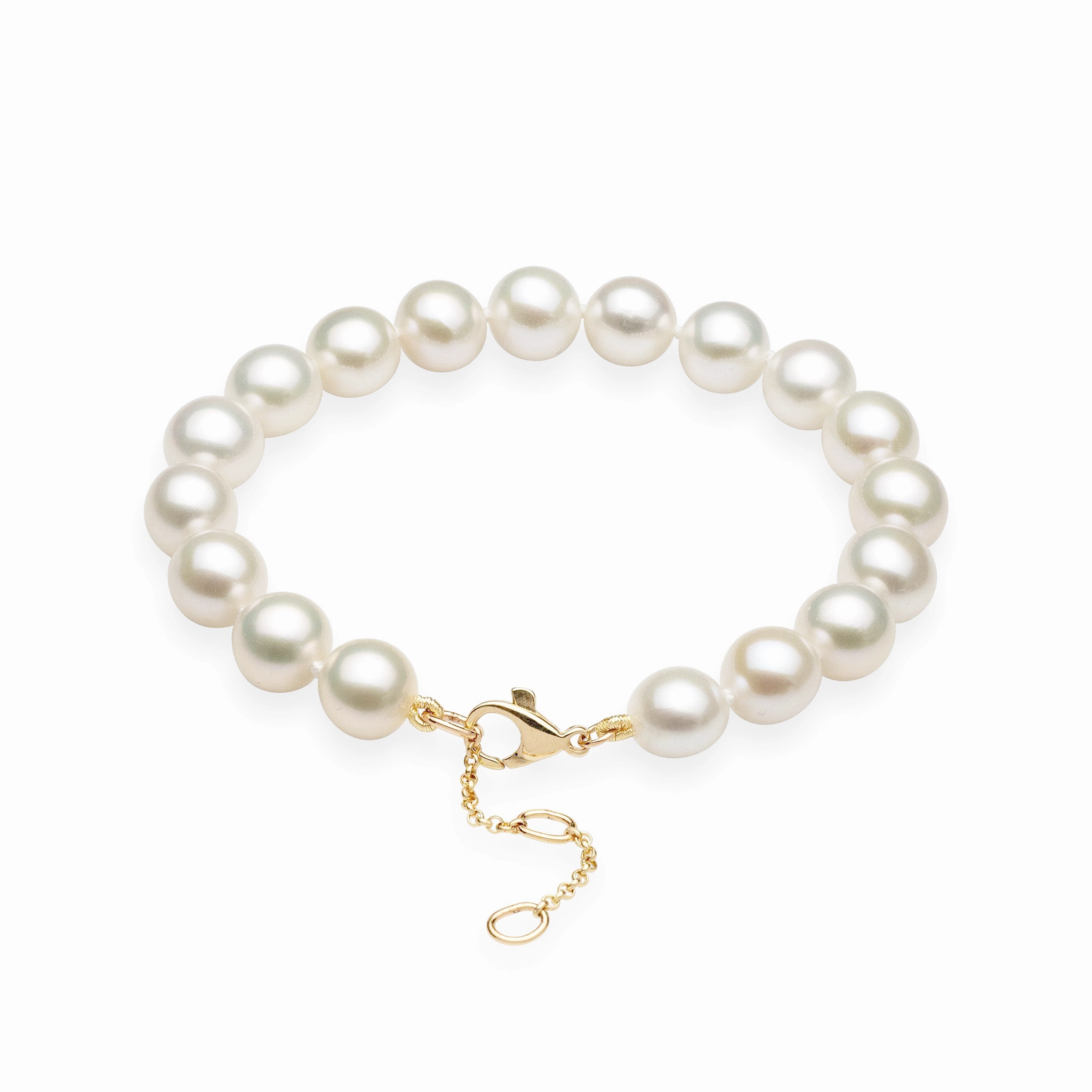 Lively Spark Casual Detail 7.5-9" Adjustable White Freshwater Pearl Bracelet in Gold - 9-10mm