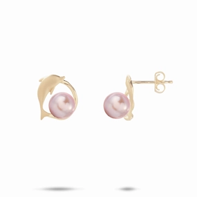 Pick A Pearl Bubble Dolphin Earrings in Gold - 12mm Classic Attire Sleek Shape