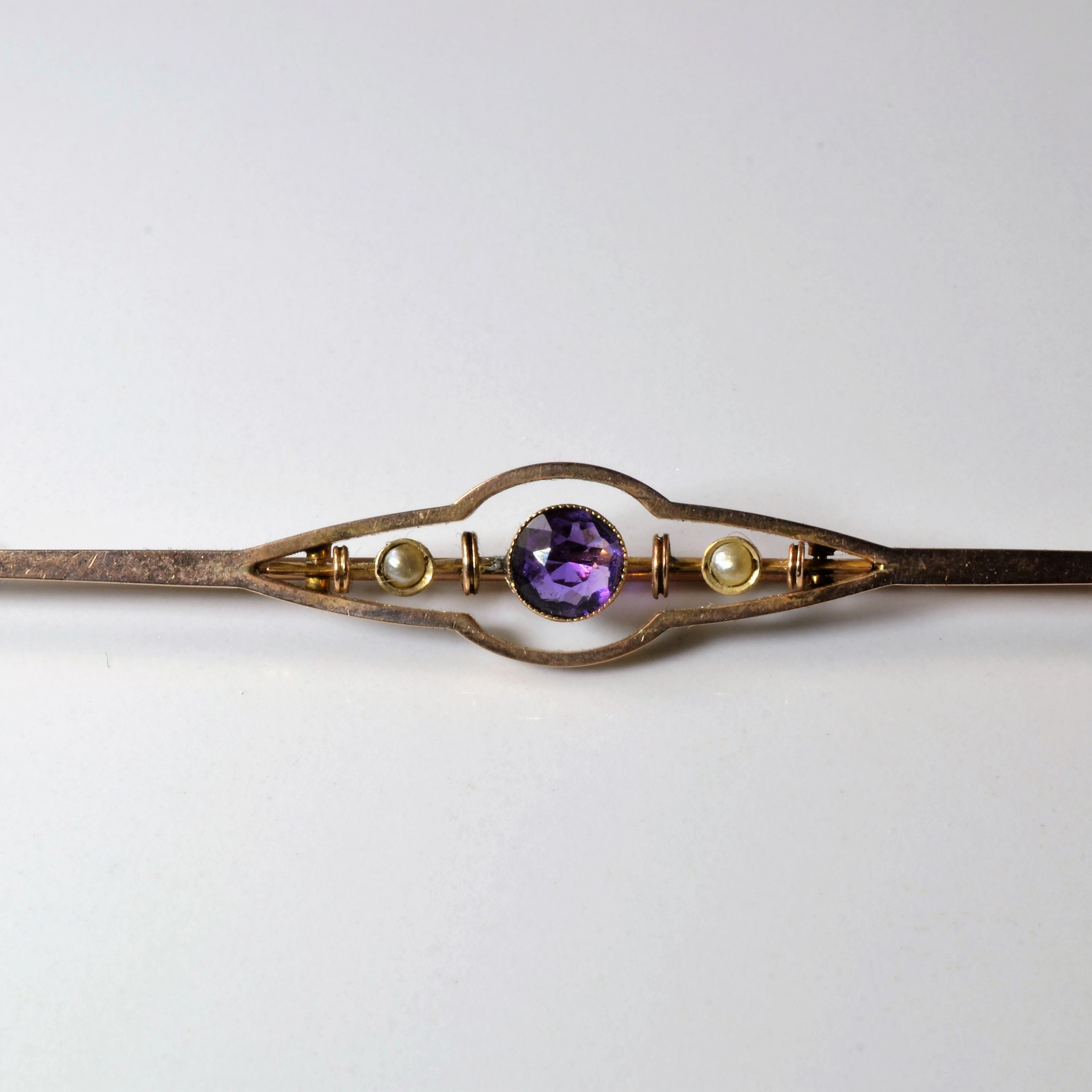 Early 1900s Amethyst & Pearl Cloak Closure | 0.60ct | Distinct Feature Handmade Elegance