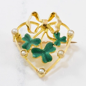 Timeless Match Exclusive Look Early Edwardian Era Lucky Clover Heart Brooch | 0.35ctw |