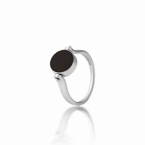 Fashionable Detail Layered Look Eclipse Flipside Black Coral & Mother of Pearl Ring in White Gold - 9mm