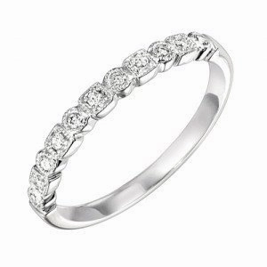 Bead Set Station Diamond Ring .11 Cttw 10K White Gold Classic Sparkle Natural Fit