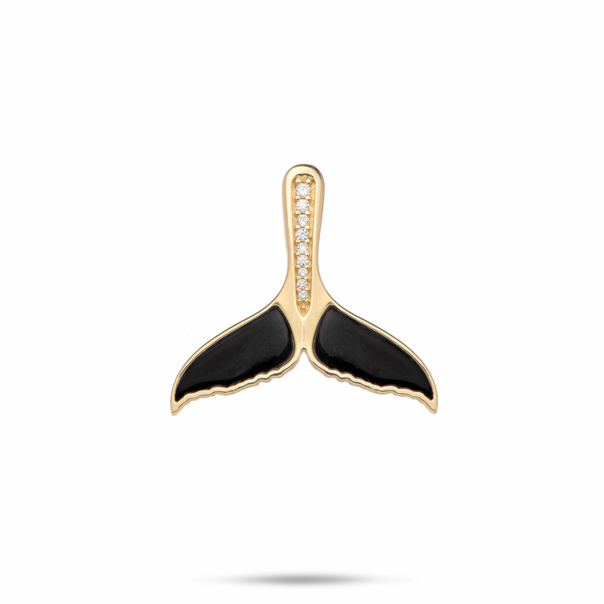Sealife Whale Tail Black Coral Pendant in Gold with Diamonds - 21mm Exquisite Accent Daily Gift