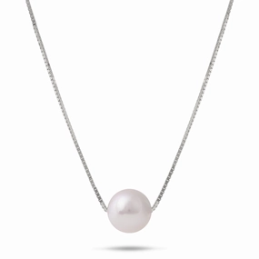 Sparkling Pieces Seasonal accessory 16-18" Adjustable Akoya White Pearl Necklace in White Gold - 8.5-9mm