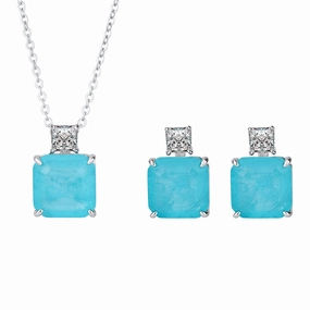 Autumn Glow Paraiba Tourmaline Necklace Earrings Set in 925 Sterling Silver