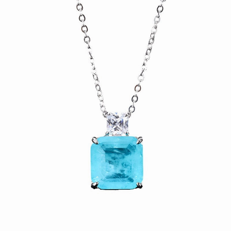 Fine Detailing Paraiba Tourmaline Necklace Earrings Set in 925 Sterling Silver