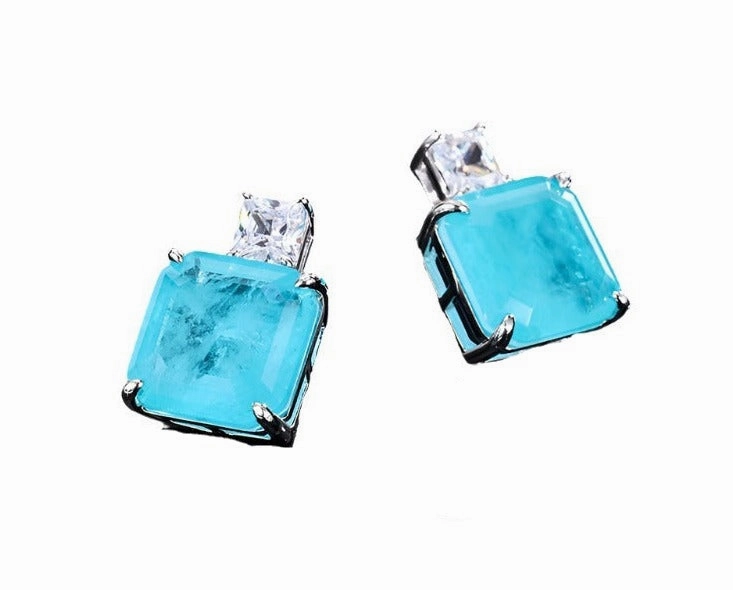Understated Finish Dusk Style Paraiba Tourmaline Necklace Earrings Set in 925 Sterling Silver