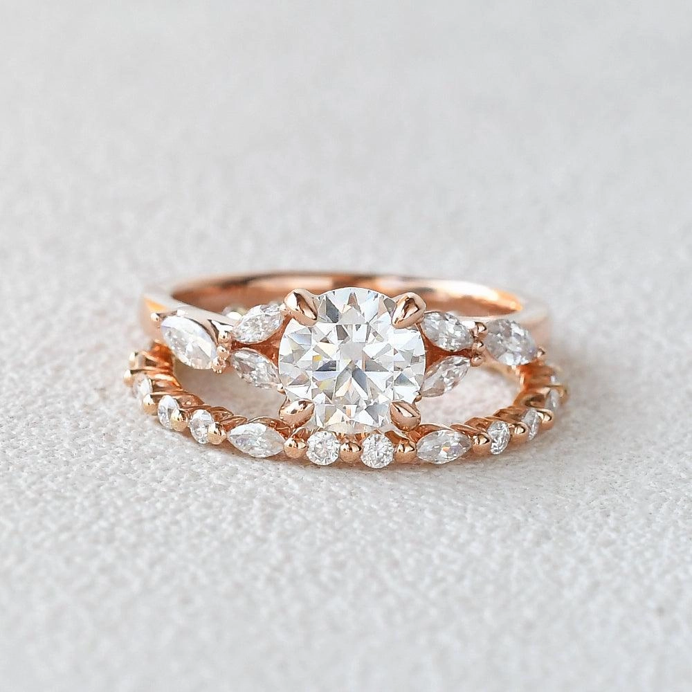 1.0ct Round Cut Moissanite Staccato Cluster Ring Set 2pcs Effortless Design Intricate Work